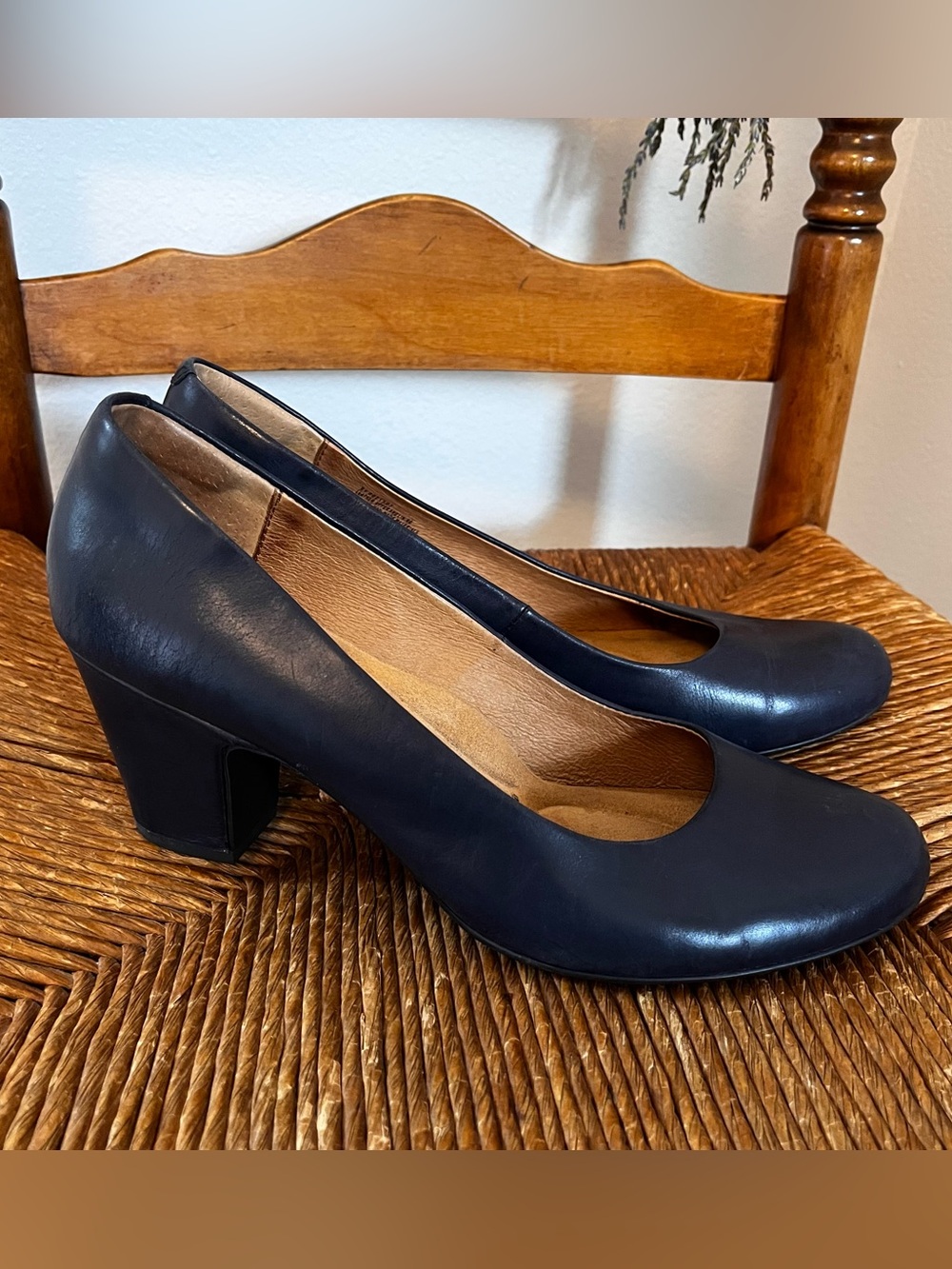 Sofft Navy Leather Low Heel Pumps
